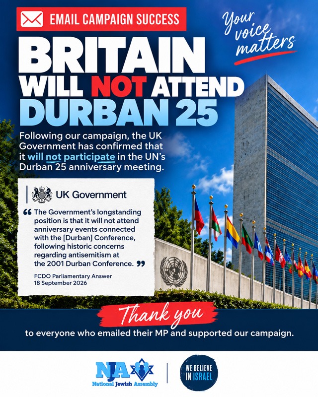 Campaign Success: Britain Will Not Attend Durban 25